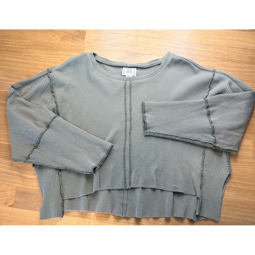 BDG Urban Outfitters Oversized Waffle Knit Thermal Top Green Medium